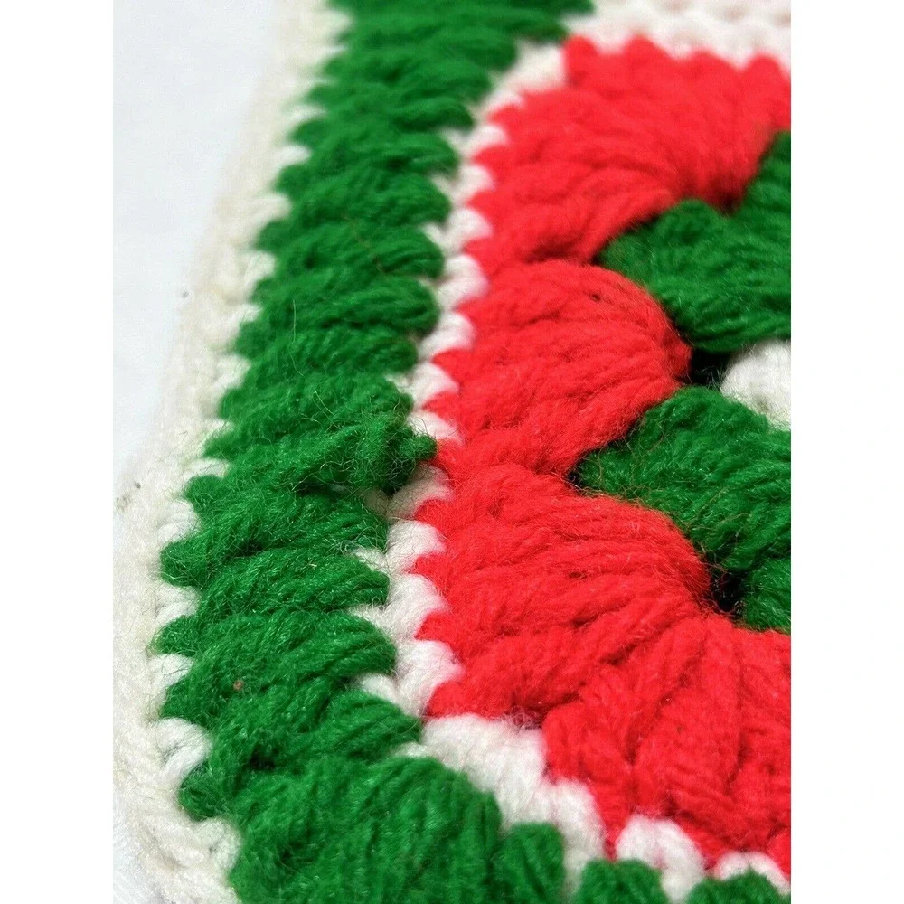Granny Square Crochet‎ Christmas Stocking Red Green 18” Vtg Hand Made Crafted